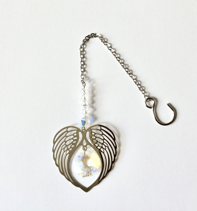 04 April - Angel Wings Heart Crystal Suncatcher