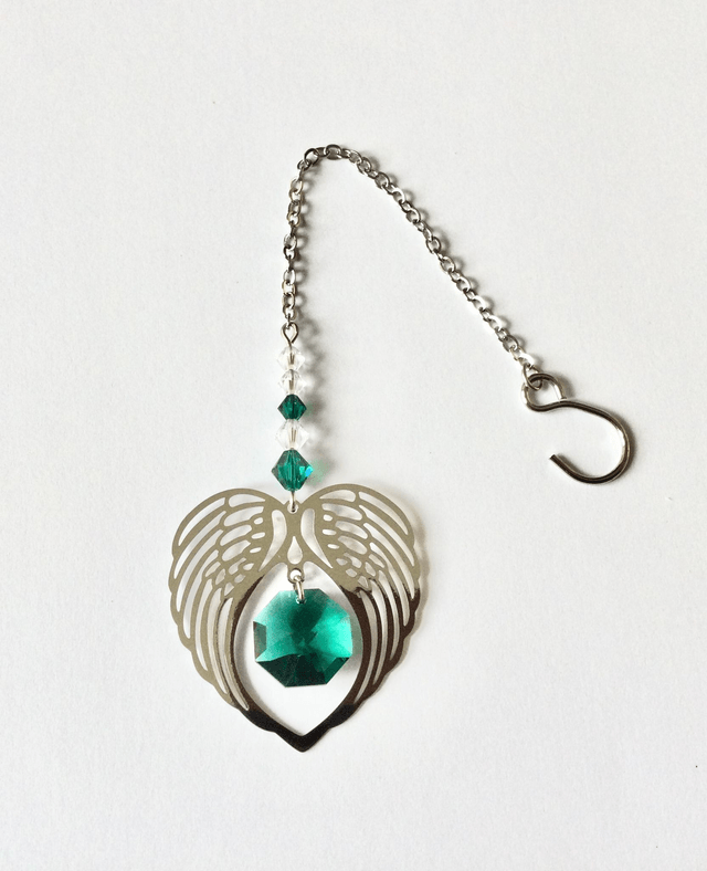 05 May - Angel Wings Heart Crystal Suncatcher