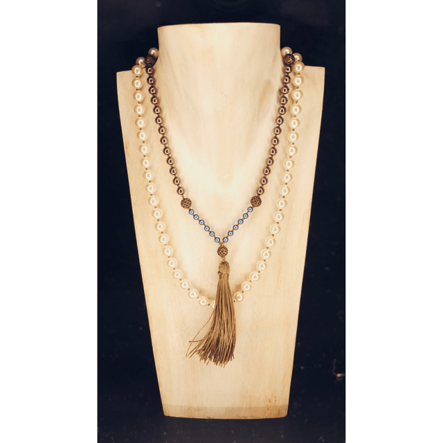 Mala Beads - Swarovski Pearl - Cream, Burgundy and Blue
