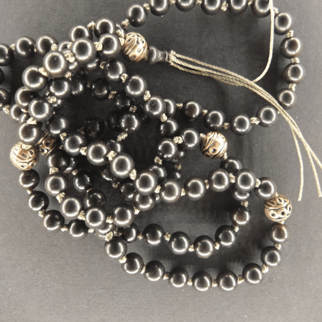 Mala Beads - Black Sandalwood and Metal