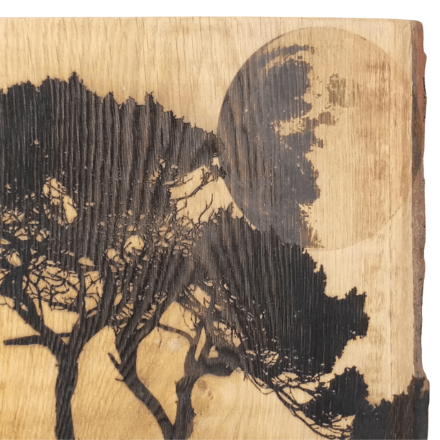 "Cornish Moonlight Trees" - Wood Art Engraving