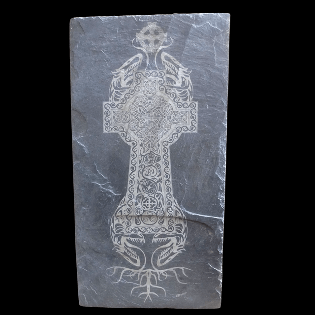 Slate Celtic Cross / Dragons