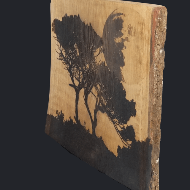 "Cornish Moonlight Trees" - Wood Art Engraving