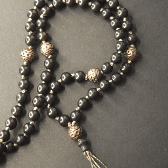 Mala Beads - Black Sandalwood and Metal