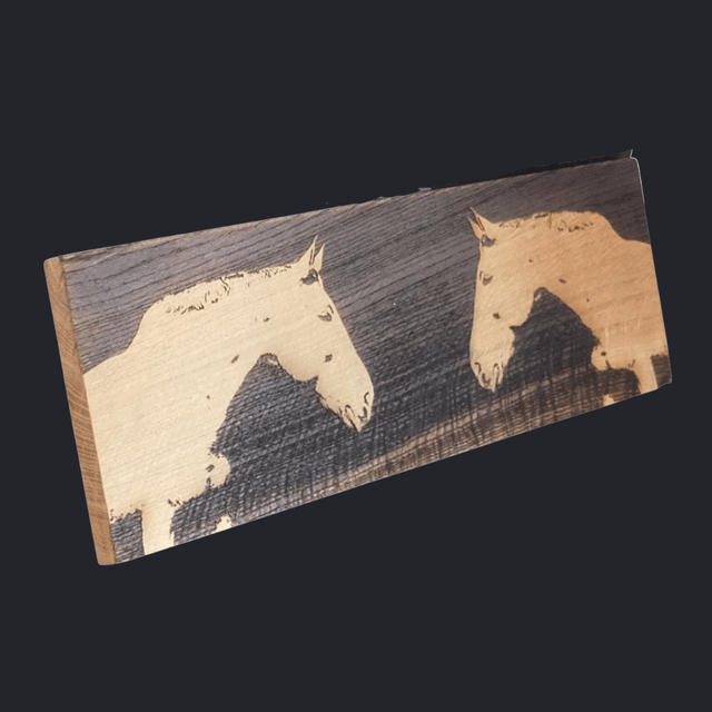 "Twin Spirit Horses" - Wood Art Engraving
