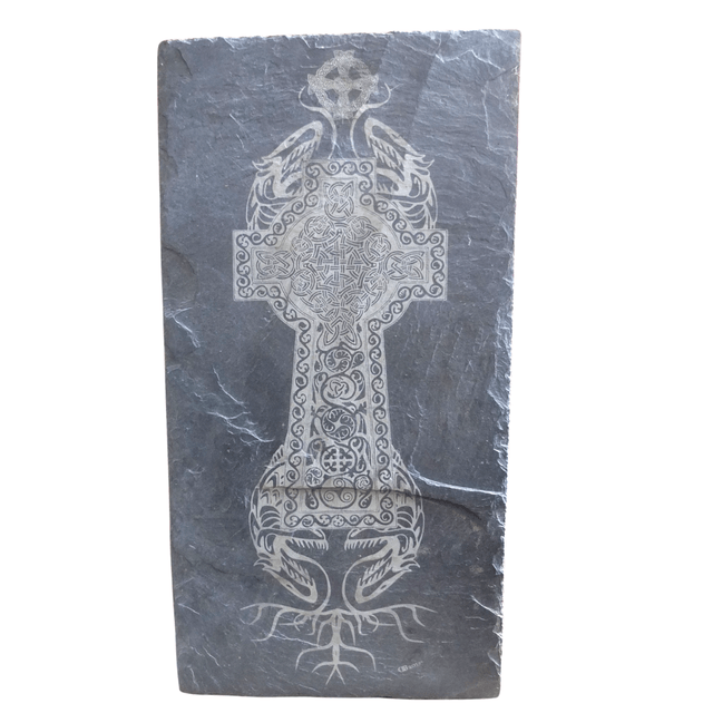 Slate Celtic Cross / Dragons