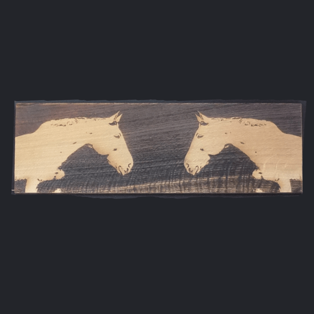 "Twin Spirit Horses" - Wood Art Engraving