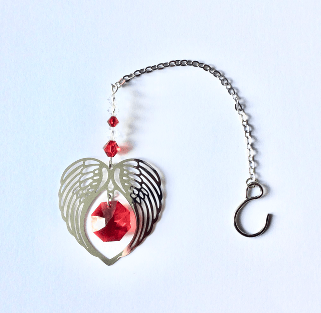 01 January - Angel Wings Heart Crystal Suncatcher