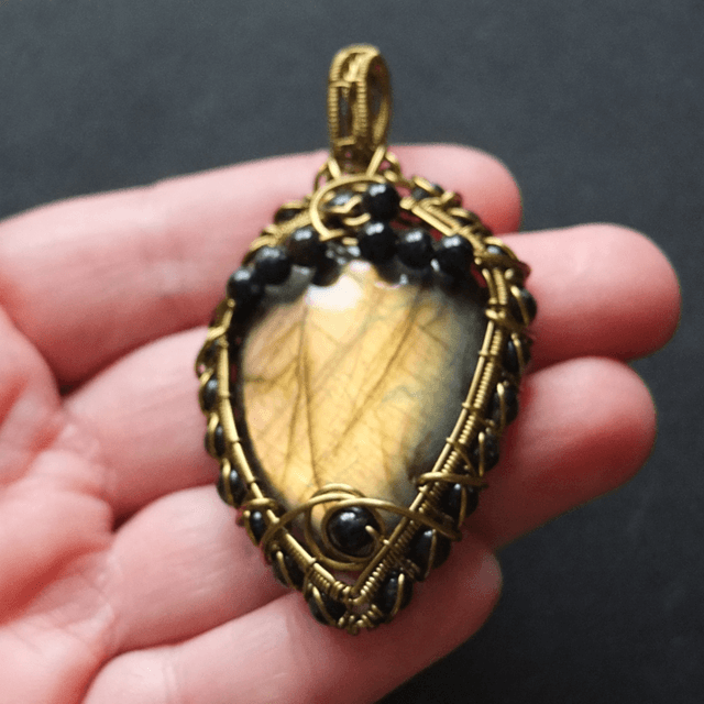 Pendant. Golden Labradorite and Black Tourmaline 