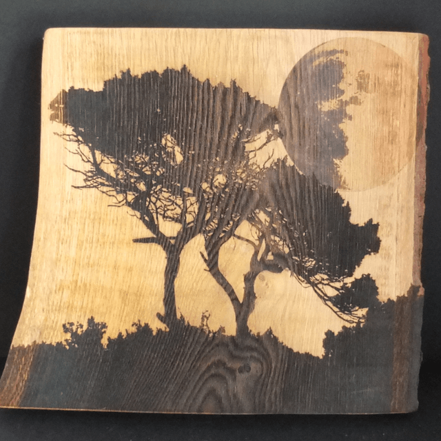 "Cornish Moonlight Trees" - Wood Art Engraving