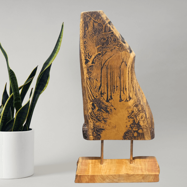 "Enchanted Woodland Scene Meditation" - Wood Art Engraving