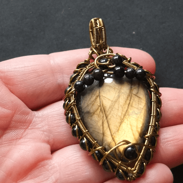 Pendant. Golden Labradorite and Black Tourmaline 