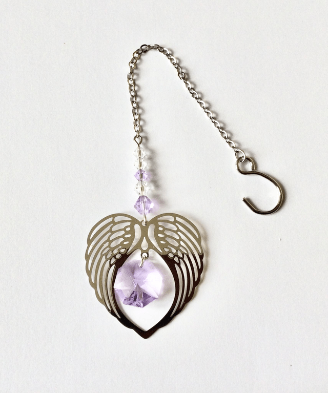 06 June - Angel Wings Heart Crystal Suncatcher