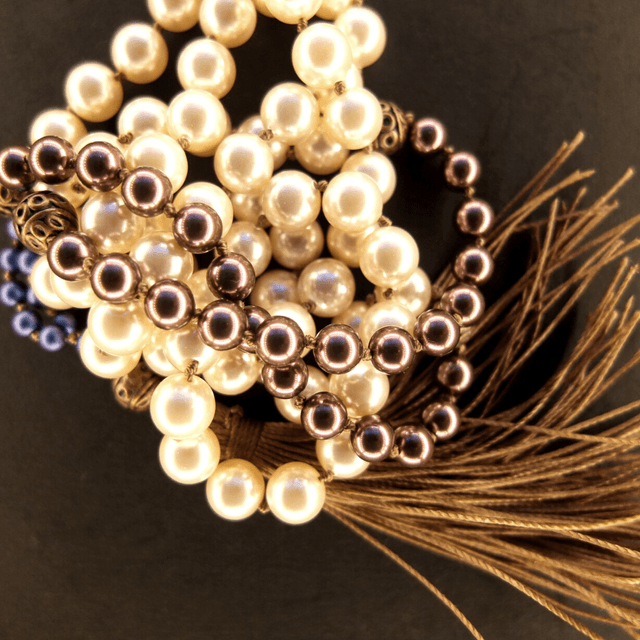 Mala Beads - Swarovski Pearl - Cream, Burgundy and Blue