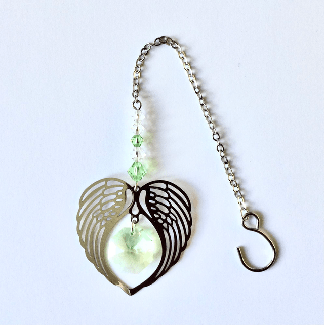 08 August - Angel Wings Heart Crystal Suncatcher