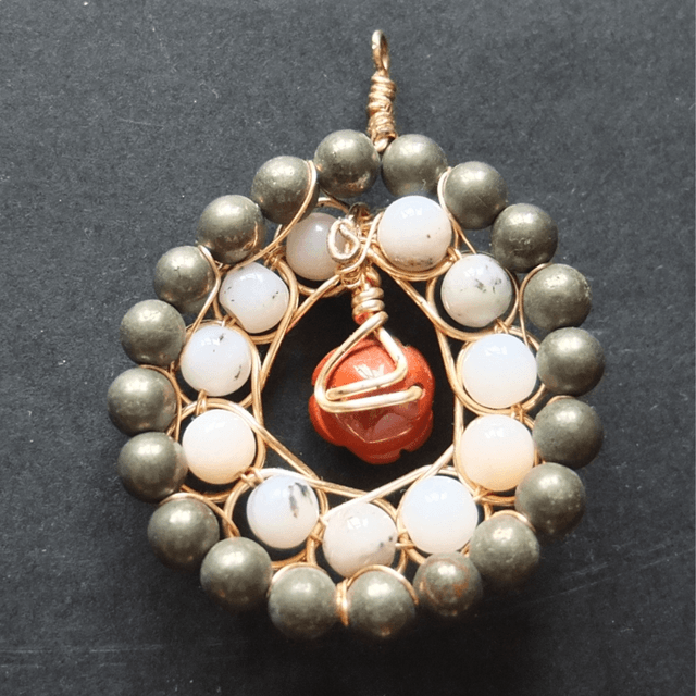 Pyrite, Pink Opal & Jasper Pendant