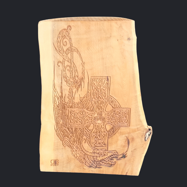 "Celtic Cross Protection Dragon" - Wood Art Engraving