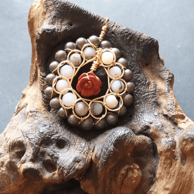 Pyrite, Pink Opal &amp; Jasper Pendant